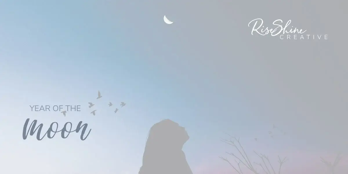 2020 year of the moon Silhouette under moon with birds, blue sky background.