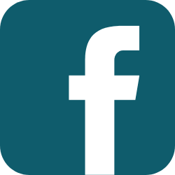 Facebook logo icon in teal background.